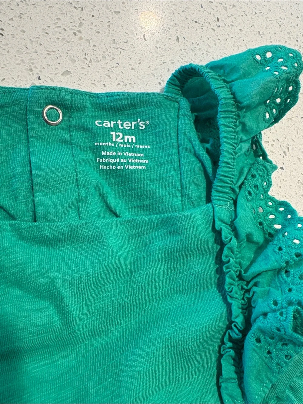 Carter's Green Eyelet Ruffle Romper- 12 months